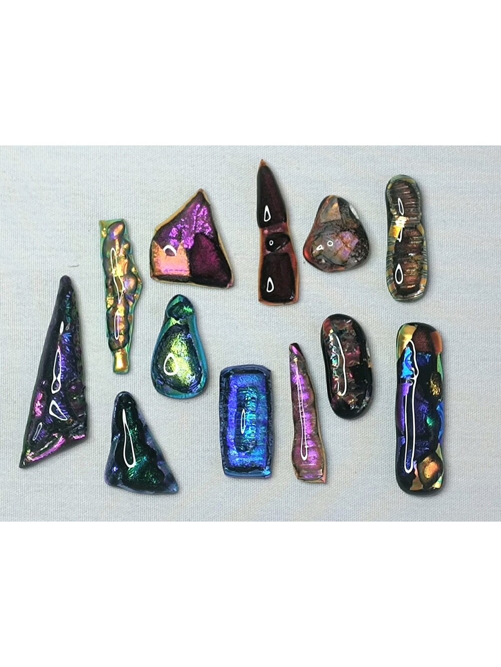 Lot Of 12 Dichroic Fused Glass Cabochons Jewelry Making Supplies